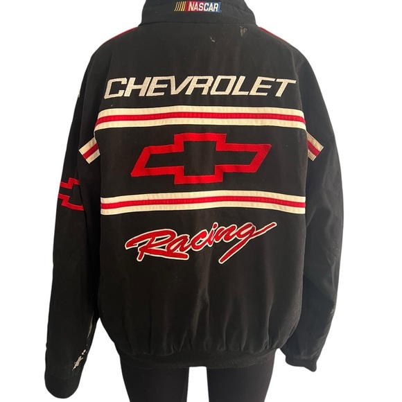 Vintage ESSEX Chevrolet Nascar Racing Embroidered Bomber Jacket Black - Picture 6 of 11